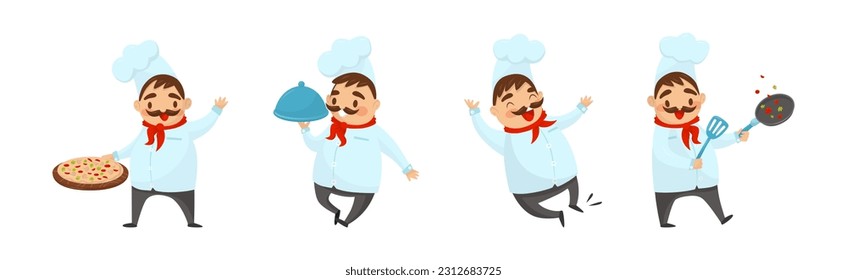 Hombre Chef con un juego de ilustraciones vectoriales de cocina con bigote