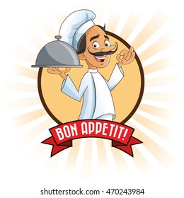 man chef mustache chefs hat person plate kitchen restaurant icon. Cartoon and anime design. Vector illustration