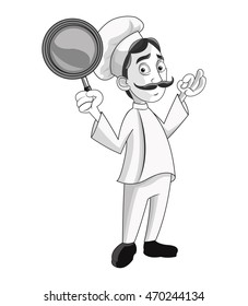 man chef mustache chefs hat frying pan person kitchen restaurant icon. Cartoon and anime design. Vector illustration