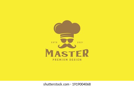 man chef with sunglasses and mustache vintage logo design vector icon symbol illustration