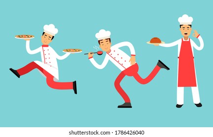 Chefkoch mit weißem Hut und geknöpftem Cook Jacket Vektorgrafik Set