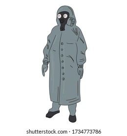 man in chemical protection of gray and gas mask