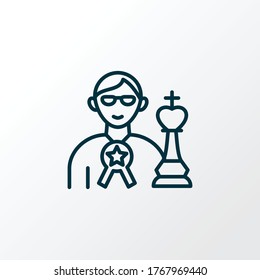Man with chess awards icon line symbol. Premium quality isolated winner element in trendy style.