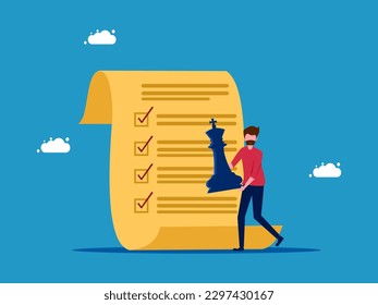 man with chess and checklist. Strategic planning. vector 
