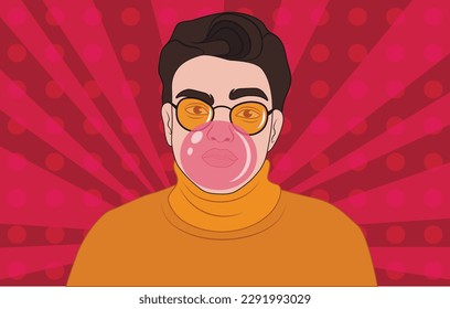 Man with chewing gum on red background