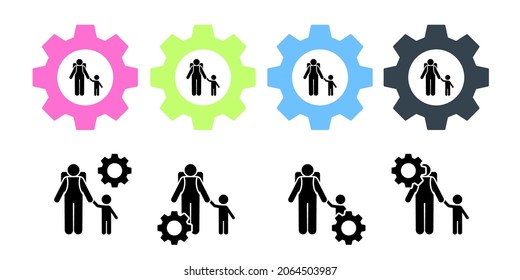 Man child adventure backpacker vector icon in gear set illustration for ui and ux, website or mobile application