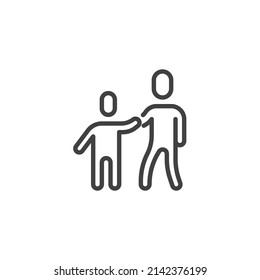 Man And Child Line Icon. Linear Style Sign For Mobile Concept And Web Design. Volunteer Caregiver Outline Vector Icon. Symbol, Logo Illustration. Vector Graphics