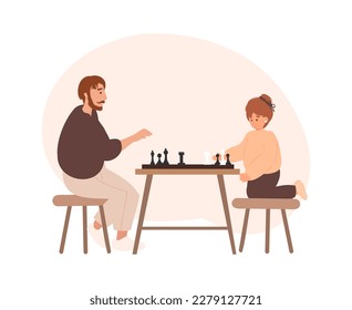 Man and child playing chess, club, chess players