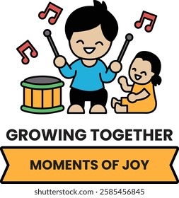 A man and a child are playing music together in the style of sign illustrations