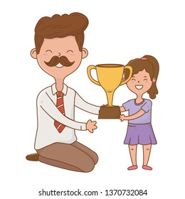 man with child and trophy