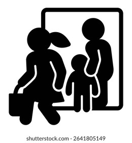 Man with child and woman running away solid icon, family lawyer concept. Vector graphics. Marriage problem, human rights sign on white background, style mobile or design