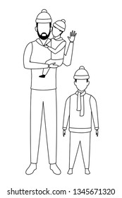 man with children avatars black and white