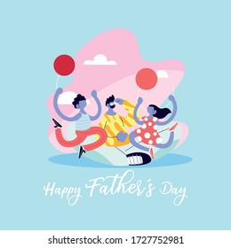 man and children, card of the father day vector illustration design