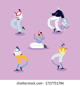 man and children in different poses, happy father day vector illustration design