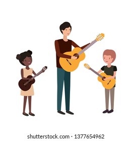 man with children and guitar character