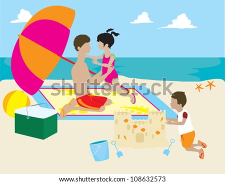 Man with Children on Beach