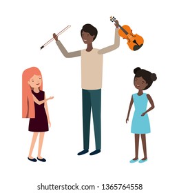 man with children and violin character