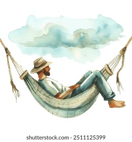 man chillin on hammock vector illustration in watercolor style