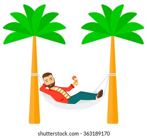 Man chilling in hammock.