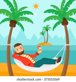 Man chilling in hammock.