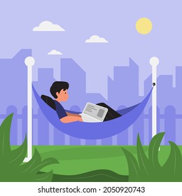 Man Chilling Outside, Remote Working Concept Illustration