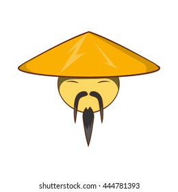 Man in chinese conical hat icon in cartoon style on a white background