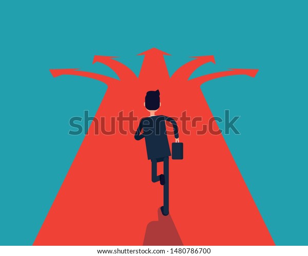 Man and Choice. Vector illustration direction\
concept, Guide, Forked Road.\
