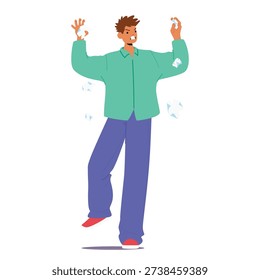 Man with choleric temperament showing aggressive behavior and anger cartoon. Expressive male character shouting or gesturing in rage vector illustration. Psychology of human personality types