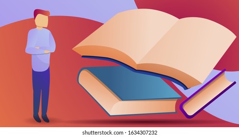 Man choose book concept banner. Cartoon illustration of man choose book vector concept banner for web design