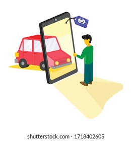 Man Choose Car By Smartphone Online Shop Car. With Flat Character Use For Commercial Illustration,  And Other