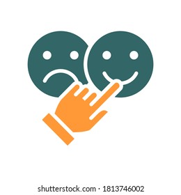 Man chooses between positive and negative emotions colored icon. Level of satisfaction, rating symbol
