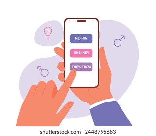 A man chooses a gender pronoun in a mobile application
