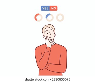 man chooses Yes or No. Concept of choice, search for an answer, acceptance of refusal or consent. Hand drawn style vector design illustrations.