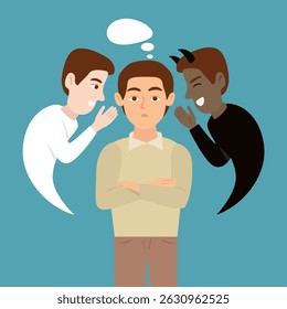 Hombre Que Elige Ser Hombre Malo Hombre Bueno. Ilustración vectorial de dibujos animados. 