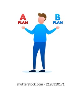 Man choosing between two options. Plan A nad B. Vector stock illustration.