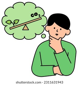 Man Choosing Environment over Carbon Emissions. Environment, Power and Saving Energy Concept. Cartoon Flat Vector illustration.