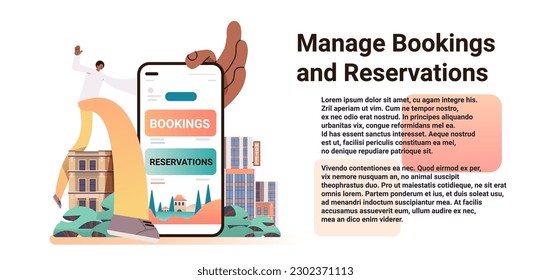 hombre elegir hotel online comprobar la disponibilidad de la habitación en el sitio web tipo usando aplicación de viaje o servicio de reserva