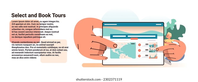 man choosing hotel online checking room reservation availability on website guy using travel application or booking service