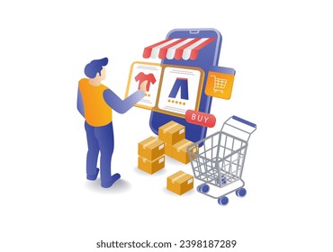 Man choosing online shopping e commerce technology concept illustration