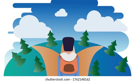 el hombre está eligiendo si ir a la izquierda, derecha o recta