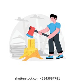 Man Chopping Wood abstract concept vector in a flat style stock illustration