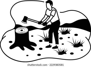 Man chopping wood with Axe Concept, spend picnic weekend in forest vector color icon design, Outdoor weekend Activity symbol, Travel Holiday Scene Sign, Relaxing people at Vacation stock illustration
