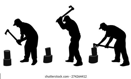 man chopping woods silhouettes