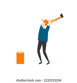 Man chops wood. Flat style vector illustration.