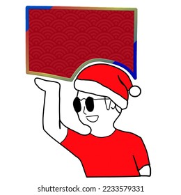 A man in Christmas clothes. Blank board for speech. Concept of merry christmas and happy new year. vector illustration