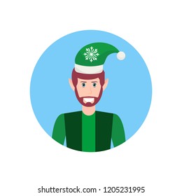 man christmas elf santa helper concept face avatar portrait isolated vector illustration