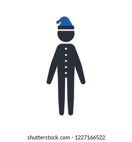 Man in Christmas hat, stick man symbol isolated on white background