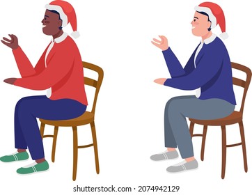 Man at Christmas semi flat color vector character set. Posing figures. Full body people on white. Celebrate holiday isolated modern cartoon style illustration for graphic design and animation bundle