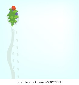man with Christmas tree on snow vector