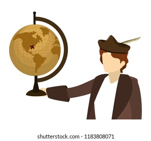 man christopher with global map desk